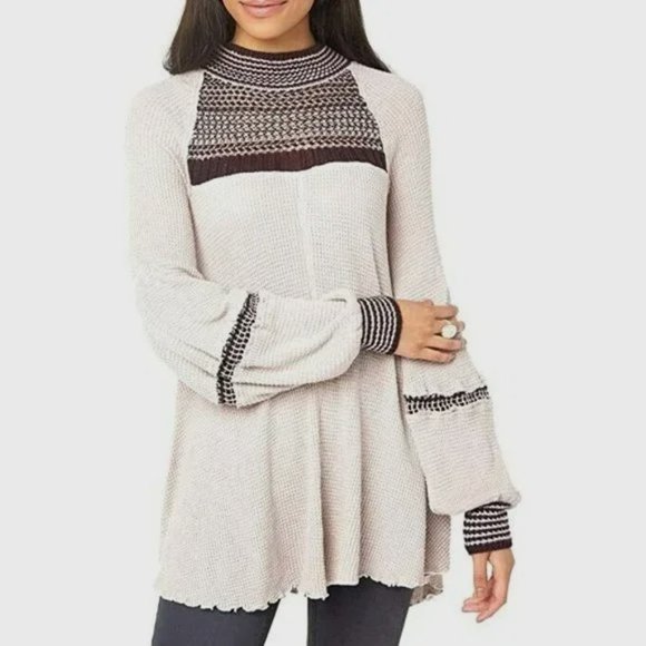 Free People Snow Day Thermal Tunic Top Knitted Sleeves - Picture 3 of 13